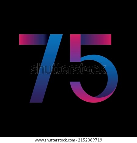 Neon blue-pink number seventy-five on a black background. Vector stock image