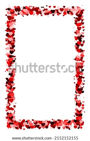 Red heart vertical rectangle frame with space for text. Background for Valentine's Day or Weddings and Mother's Day