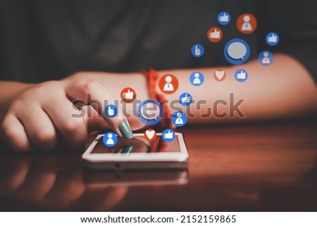 woman using smart phone social media and digital online concept. social Distancing ,Working From Home and quarantine .jpg Royalty-Free Stock Photo #2152159865