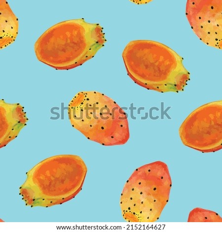 Colorful realistic watercolor pear cactus seamless pattern background Royalty-Free Stock Photo #2152164627