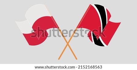 Crossed and waving flags of Poland and Trinidad and Tobago. Vector illustration
