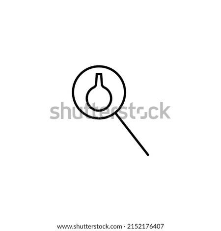 Outline symbols in flat style. Modern signs drawn with thin line. Editable strokes. Suitable for advertisements, books, internet stores. Line icon of laboratory bulb under magnifying glass  
