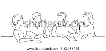 Group of people discuss ideas. Continuous one line drawing. Vector illustration Royalty-Free Stock Photo #2152186245