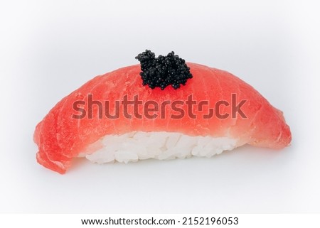 gunkans with tuna and black caviar on a white background