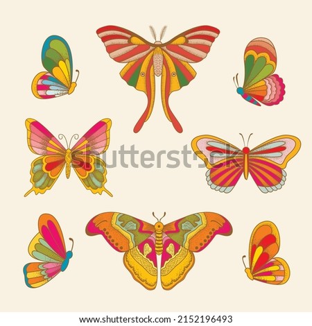 Set butterflies. Vector vintage classic illustration. Colorful.