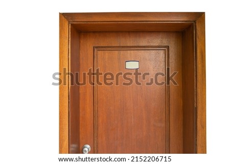 Hotel front door in wood color isolated on white background.