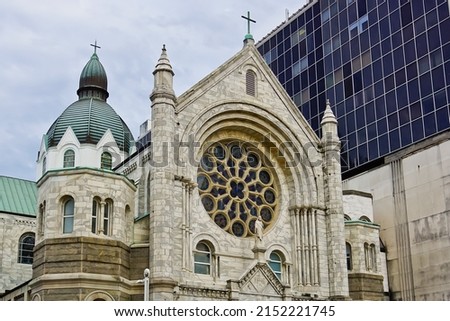 Facade and dome of Sacred heart Catholic Church tampa Fl USA Royalty-Free Stock Photo #2152221745