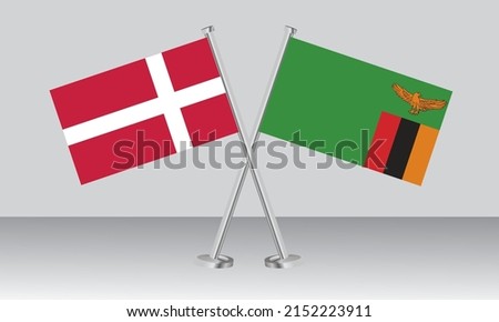 Crossed flags of Denmark and Zambia. Official colors. Correct proportion. Banner design