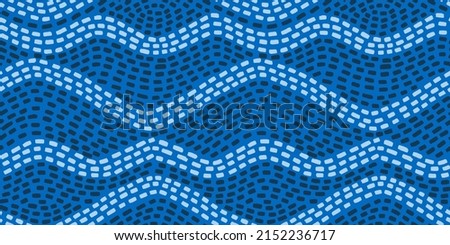 Blue mosaic seamless pattern with abstract wavy design. Vector background in Mediterranean style. Royalty-Free Stock Photo #2152236717