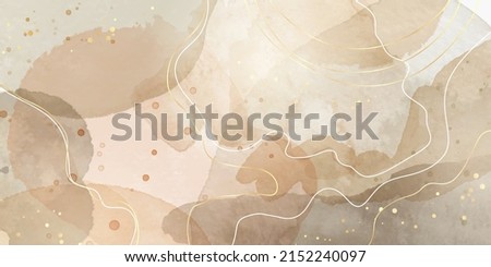 Brown beige and ivory liquid marble watercolor background with gold lines. Pastel elegant earth tone green minimal modern canvas wallpaper with paint brush pattern. Vector illustration Royalty-Free Stock Photo #2152240097