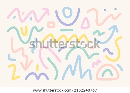 Tutti frutti set of various hand drawn abstract shapes, strokes and doodles. Childish cute drawing. Modern design elements. Vector texture.	