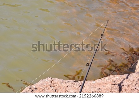 Conceptual Photo Picture Fishing with rod on a lake