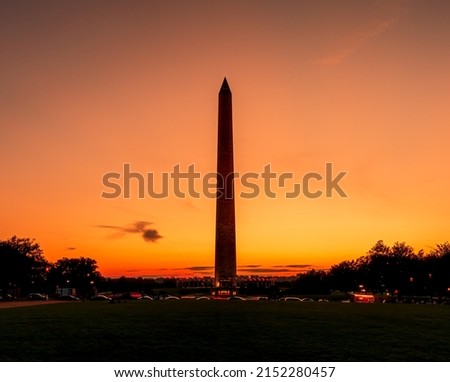 The Washington Monument in the National Mall, Washington, D.C. at sunset.