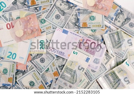 Multi Euro Dolar cash and coin, Different type of new generation banknotes, bitcoin, turkish lira Royalty-Free Stock Photo #2152283105