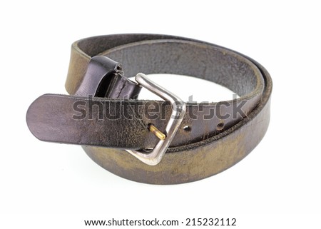 Old Leather belt  on white background.