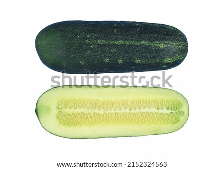 Top view whole cucumber and half, Isolated on white background