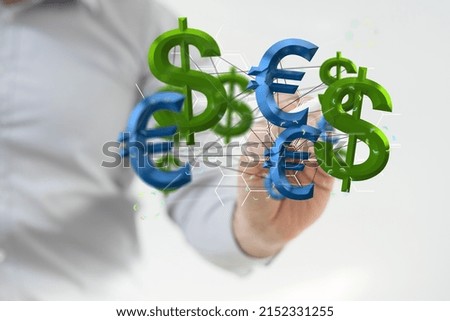 a shot of man pointing at currency symbols