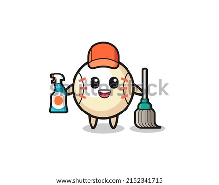 cute baseball holding vacuum cleaner illustration , cute design