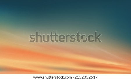 Colourful sky in dark blue, green, Yellow, Orange pastel,Background Dramatic twilight landscape with Sunset in evening,Vector horizon banner Sunrise in Morning of Sunlight for four season backdrop Royalty-Free Stock Photo #2152352517