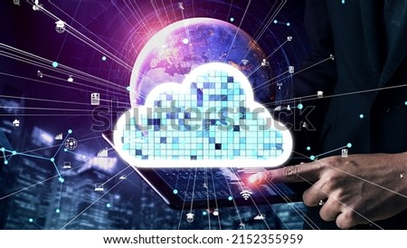 Conceptual cloud computing and data storage technology for future innovation . 3D render computer graphic .