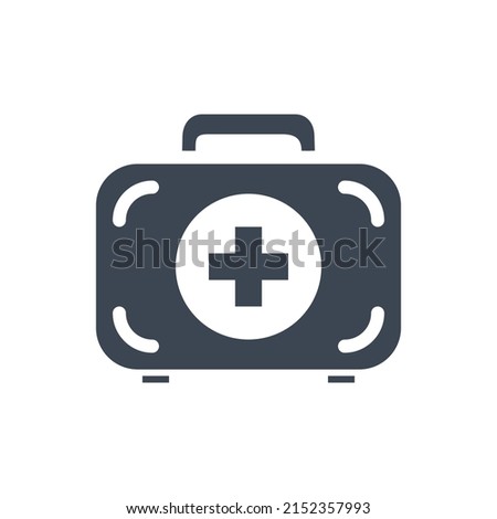 First aid kit related vector glyph icon. Medical Suitcase with medical cross sign. First aid kit sign. Isolated on white background. Editable vector illustration