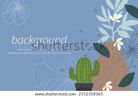  flower vase cactus pot craft texture nature blue background design illustration vector