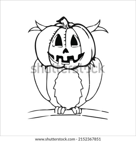 Owls Coloring page with head on pumkin