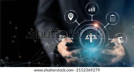 Feasibility study, business investment concept. Assessing the practicality of a proposed plan or project for launching a new business or adopting a new product line. Showing smart icon on tablet. Royalty-Free Stock Photo #2152369279
