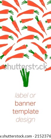 Vitamin A label with vector carrot pattern seamless. Textured hand-drawn carrots background. Healthy eating concept. Vegetable drawing for vitamin banner, natural juice packaging. Beta carotene.