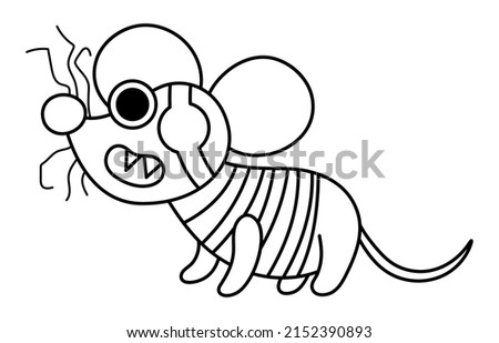 Vector black and white pirate mouse icon. Cute line one eye animal illustration. Outline treasure island hunter in stripy shirt. Funny pirate party coloring page for kids. Funny rat picture   Royalty-Free Stock Photo #2152390893