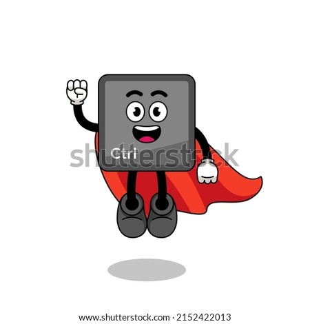 keyboard control button cartoon with flying superhero , character design