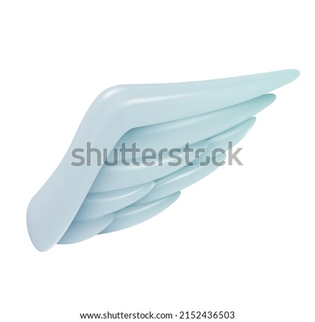 Glossy angel wing isolated on white background. Realistic modern minimal design element. Cartoon cute 3d vector illustration. Soft plastic or clay toy.
