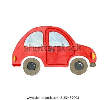 Red car. Watercolor illustration isolated on white.