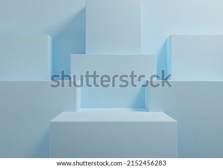 Light, pastel, baby blue 3D rendering simple, minimal background for product display podium, stand for presentation geometric backdrop mock up template wallpaper for beauty cosmetic products