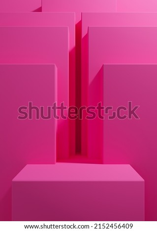 Bright magenta, neon pink 3D rendering simple, minimal, geometric background for product podium, stand display template for presentation backdrop or wallpaper