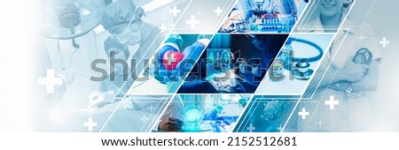 Concept of Medical technology service to solve people health.Healthcare and medical doctor working in hospital with professional team,vaccination,nursing assistant,laboratory research and development Royalty-Free Stock Photo #2152512681