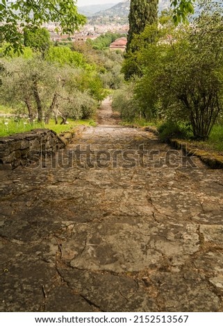 old stone path in garden in Florence, Italy 