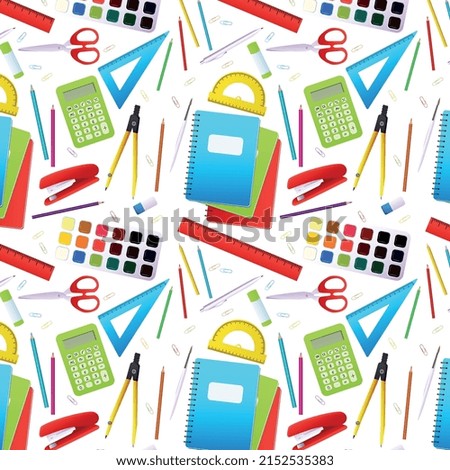 seamless pattern of stationery for school, office, shop