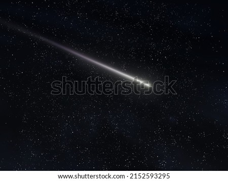 Shooting star on a black background. Beautiful meteor trail, falling meteorite in the starry night sky.  Royalty-Free Stock Photo #2152593295
