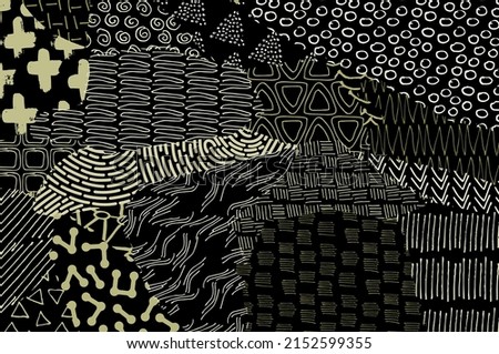 Abstract black strokes, Hand sketched Vector Pattern. Retro abstract pattern in geometric style. Abstract multicolored geometric pattern.	

