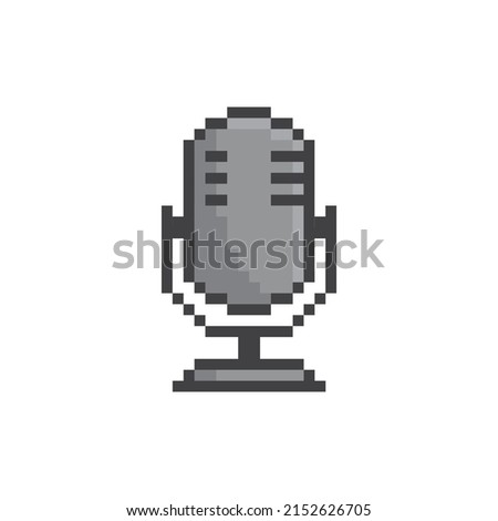 pixel Podcast  icon.  Vector pixel art microphone 8 bit logo for game