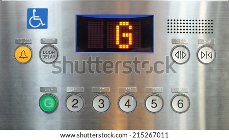 Elevator internal buttons control panel, Braille numbers and lift symbols