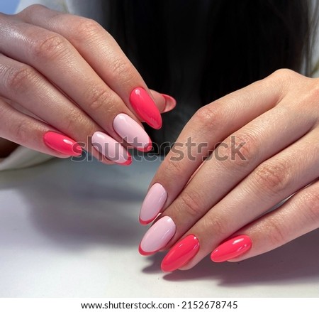 summer french manicure bright oval Royalty-Free Stock Photo #2152678745