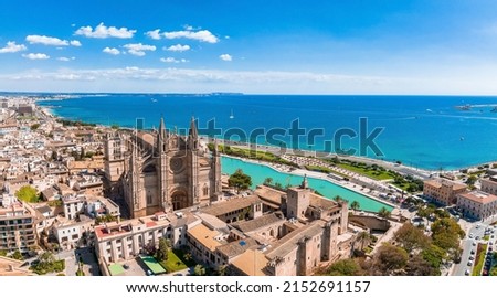 Aerial view of La Seu, the gothic medieval cathedral of Palma de Mallorca in Spain Royalty-Free Stock Photo #2152691157