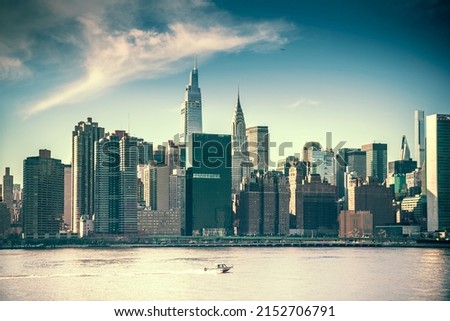 View from from Roosevelt Island to Midtown East buildings. Skyline of East side of Manhattan Royalty-Free Stock Photo #2152706791