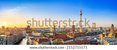 panoramic view at the skyline of berlin during sunset, germany Royalty-Free Stock Photo #2152715571