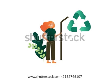 Ecology and recycle quotes . Save environment vector illustration in flat cartoon style with earth, , nature plant . Slogan phrase for green eco friendly lifestyle.