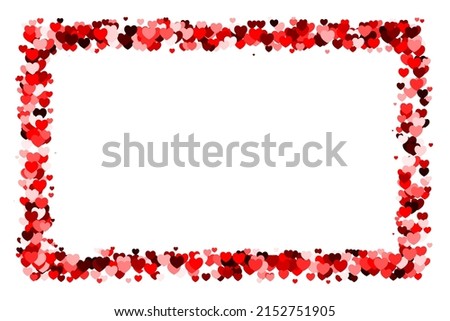Red heart horizontal rectangle frame with space for text. Background for Valentine's Day or Weddings and Mother's Day	