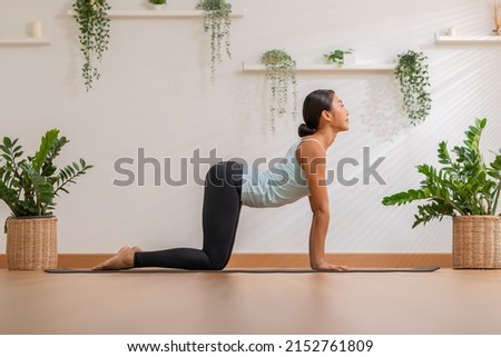 Calm of Athletic Asian woman in sportwear practice yoga Cat Cow pose to breathing and meditation at home,Healthy woman doing yoga so comfortable and relax,Wellness Yoga Healthcare Concept Royalty-Free Stock Photo #2152761809