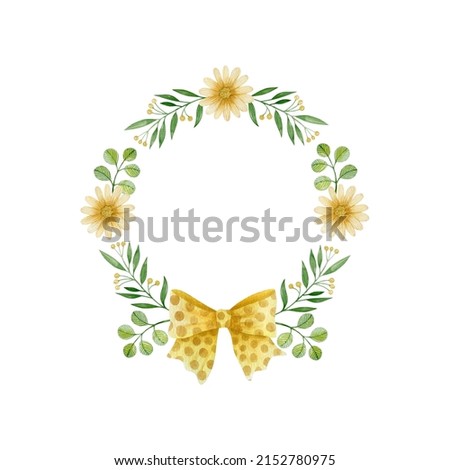 Watercolor illustration of a wreath of flowers.